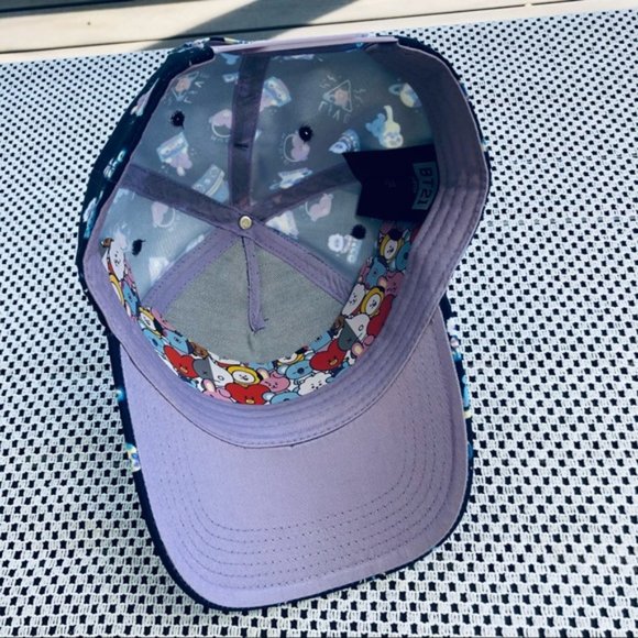 🆕BT21 BTS Line Friends Pastel Music Curved Snapback Hat Navy Blue - Picture 4 of 5